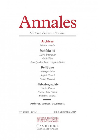 Annales Histoire, Sciences Sociales N° 3/4, juillet-décembre 2019 : Archives