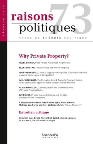 Raisons politiques N° 73, février 2019 : Why Private Property? Textes en français et anglais