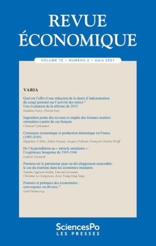 Revue économique Volume 72 N° 2, mars 2021 : Varia