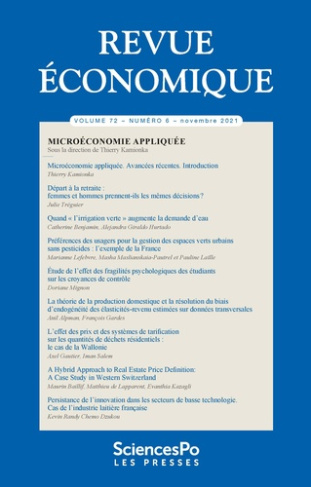 Revue économique Volume 72 N° 6, novembre 2021 : Microéconomie appliquée