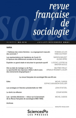 Revue française de sociologie N° 62-3/4, juillet-décembre 2021