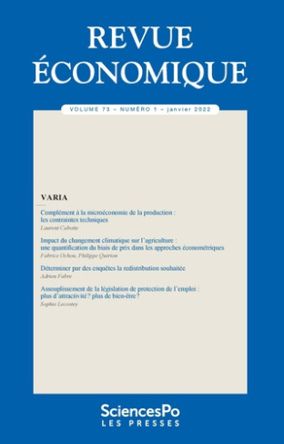 Revue économique Volume 73 N° 1, janvier 2022 : Varia