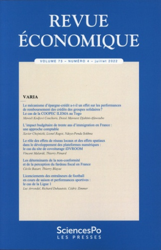 Revue économique Volume 73 N°4, juillet 2022