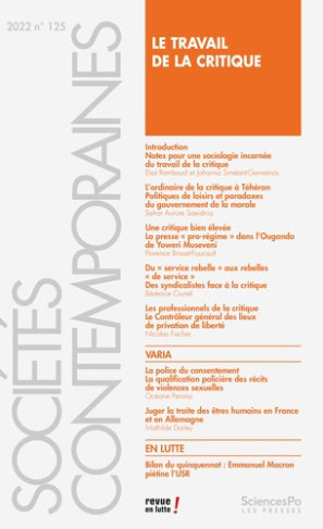 Sociétés contemporaines N° 125, 2022 : Le travail de la critique
