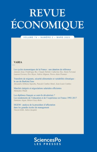 Revue économique Volume 74 N° 2, mars 2023 : Varia