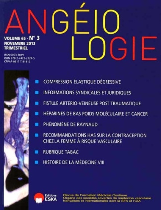 Angéiologie Volume 65 N° 3, Novembre 2013
