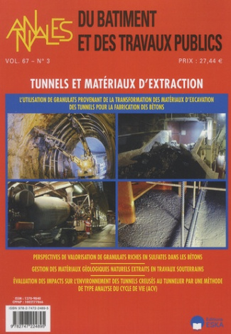 Annales du bâtiment et des travaux publics Volume 67 N° 3, septembre 2015 : Tunnels et matériaux d'e