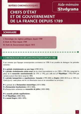 Chefs d'Etats et de gouvernement de la France depuis 1789