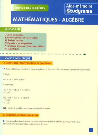 Mathématiques-algèbre. Brevet des collèges, 2e édition