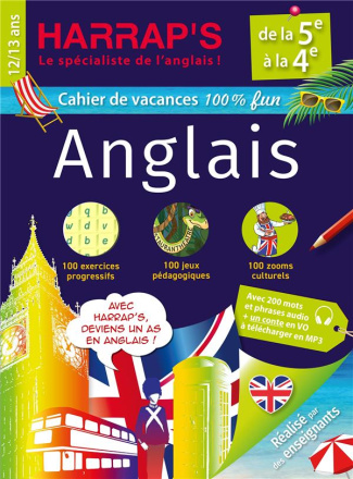 Cahier de vacances Anglais de la 5e à la 4e. 100% jeux, Edition 2024