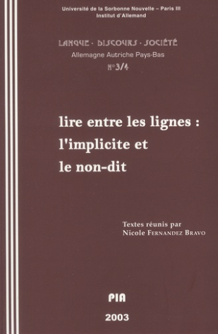Langue, discours, société. Allemagne, Autriche, Pays-Bas N° 3-4/2003 : L'implicite et le non-dit