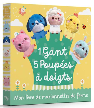 Mon livre de marionnettes de ferme. 1 gant 5 poupées à doigts