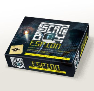 Escape box espion. Contient : 1 livret, 40 cartes, 1 bande-son de 60 minutes, 1 poster