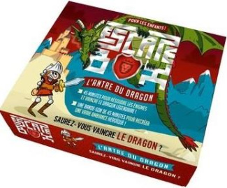 Escape box, L’antre du dragon. Coffret avec 1 livret de 32 pages, 40 cartes, 1 bande-son et 1 poster