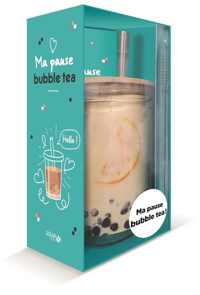 Ma pause bubble tea. Coffret avec 1 paille XXL, 1 couvercle en bambou, 1 goupillon
