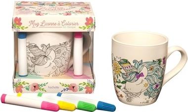 Mug Licorne à colorier Art-thérapie. Coffret avec 1 mug et 4 feutres