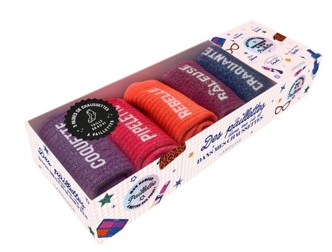 Des paillettes dans ma vie et dans mes chaussettes. Coffret avec 5 paires de chaussettes à paillette