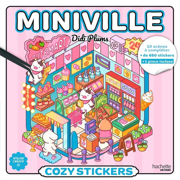 Miniville. 10 scènes à compléter, de 650 stickers, 1 pince incluse