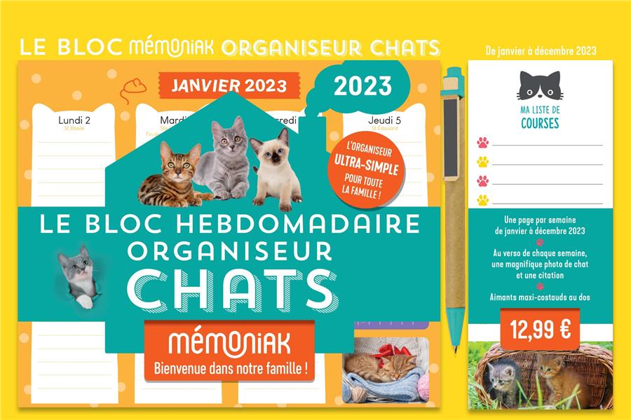 Le bloc hebdomadaire organiseur Chats Mémoniak. Edition 2023