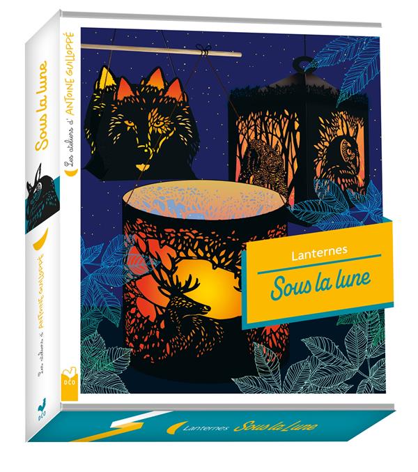 Lanternes Sous la lune. Coffret avec 3 lanternes, 6 papiers colorés, du ruban adhésif double-face, 1