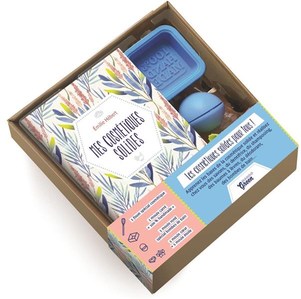 Mon coffret cosmétiques solides. Contient : 1 livre, 1 fouet spécial cosmétiques, 1 moule carré, 1 m