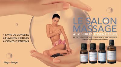 Le salon de massages aux huiles essentielles. Avec 4 flacons d'huiles essentielles et 4 cônes d'ence