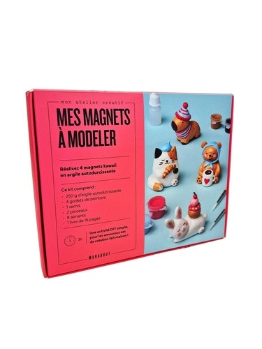 Mon atelier créatif Mes magnets à modeler. Coffret avec 250g d'argile autodurcissante, 4 godets de p