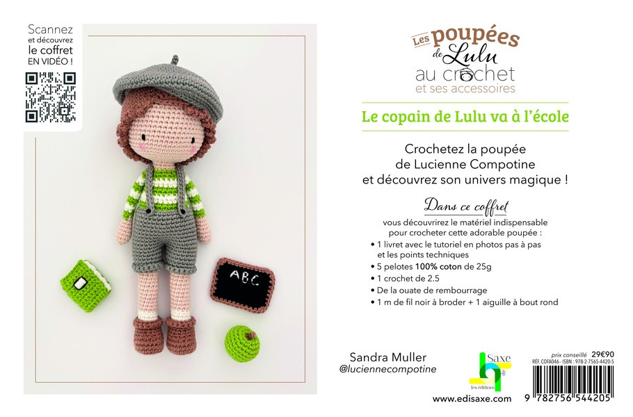 Coffret les Poupées de Lulu au crochet et ses accessoires. Le copain de Lulu va à l'école