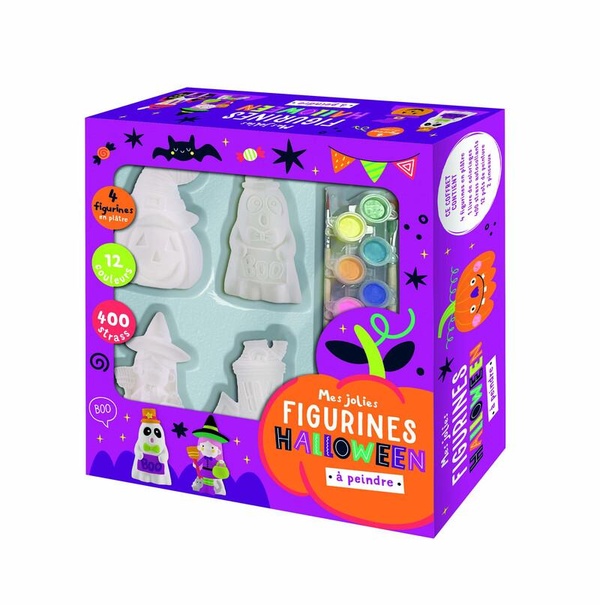 Mes jolies figurines Halloween à peindre. Coffret avec 4 figurines en plâtre, 1 livre de coloriage,