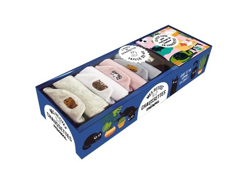 Coffret Mes petites chaussettes miaou. Avec 5 paires de chaussettes taille 35-40 et 1 petit livre