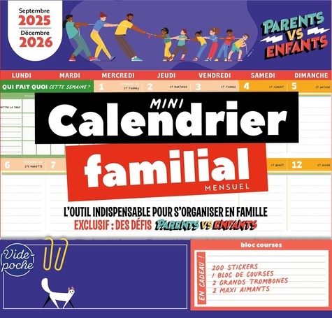 Mini calendrier familial mensuel - Edition septembre 2025 - décembre 2026