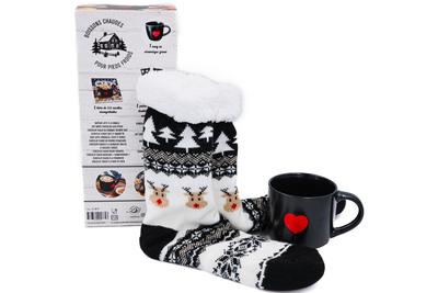 Boissons chaudes pour pieds froids Rennes black. Coffret avec 1 paire de chaussettes doublées en pol