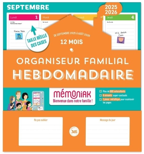 Organiseur familial hebdomadaire. De septembre 2025 à décembre 2026, Edition 2025-2026