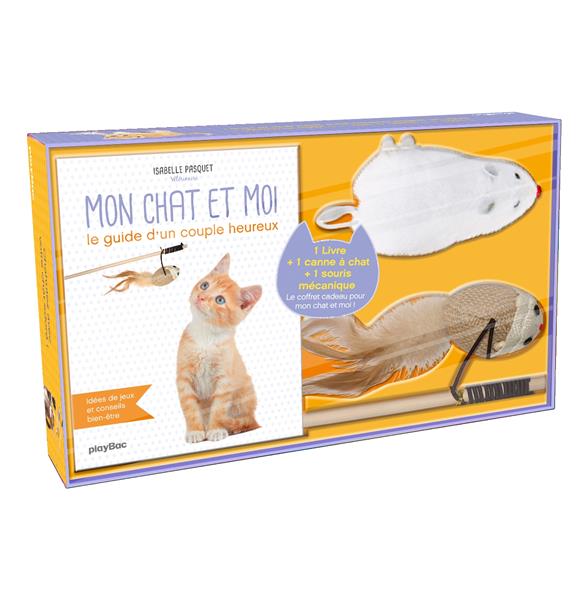 Coffret Mon chat et moi, le guide d'un couple heureux. Avec 1 canne à chat et 1 souris mécanique