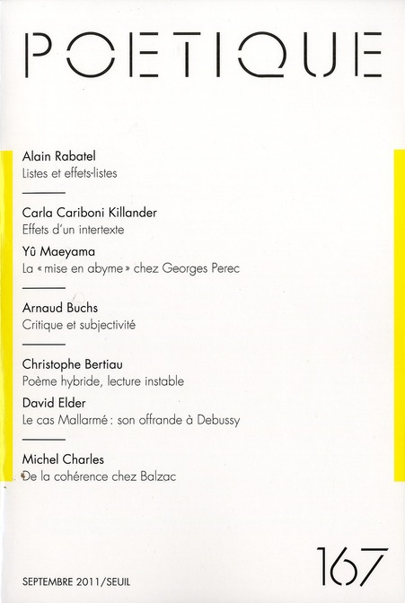 Poétique N° 167, Septembre 2011