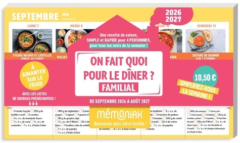 Bloc On fait quoi pour le diner ? 12 mois, septembre 2026-août 2027