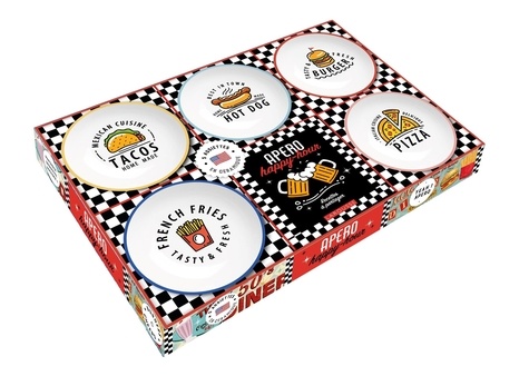 Apéro Happy Hour. Coffret avec 5 assiettes en céramique