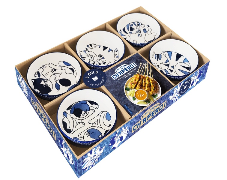 C'est l'heure du cha'péro ! Coffret avec 5 bols céramiques et le livret C'est l'heure du Ch'apéro !