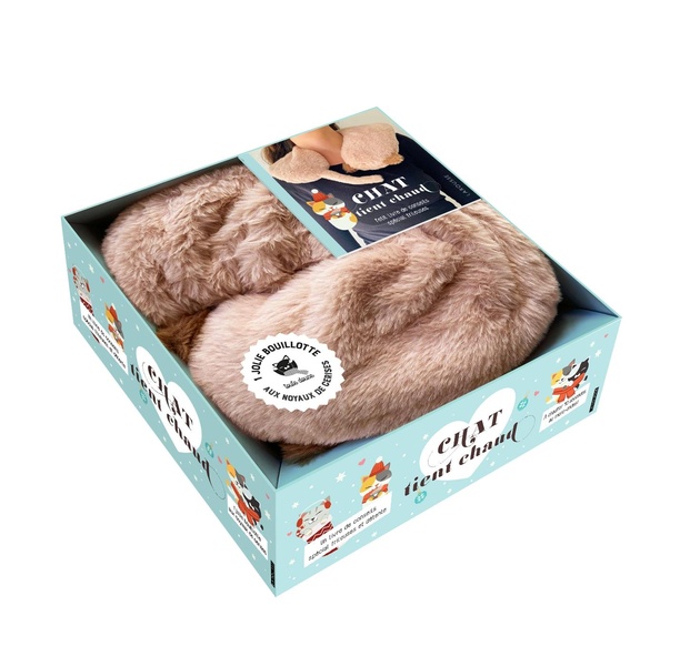 Chat tient chaud. Coffret avec 1 bouillote et 1 petit livre de conseils