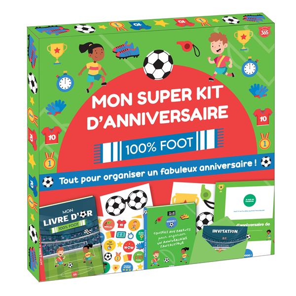 Mon super kit d'anniversaire 100% foot. Avec 1 super livre d'or, 1 livret pour tes parents, 15 carto