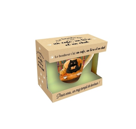Le bonheur c'est un café, un livre et un chat. Coffret avec 1 mug